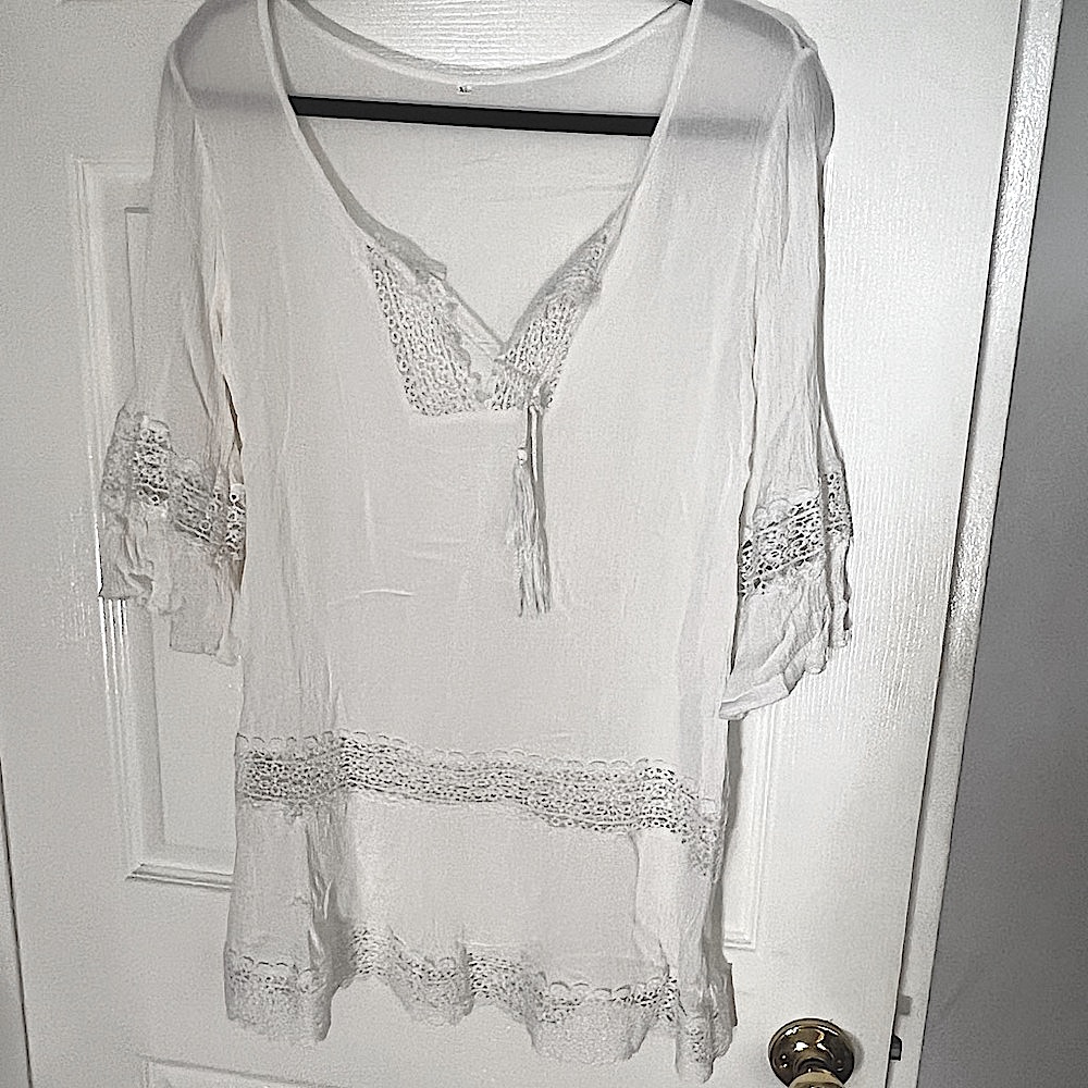 Soft Stretchy Lace Cotton Shirt Dress